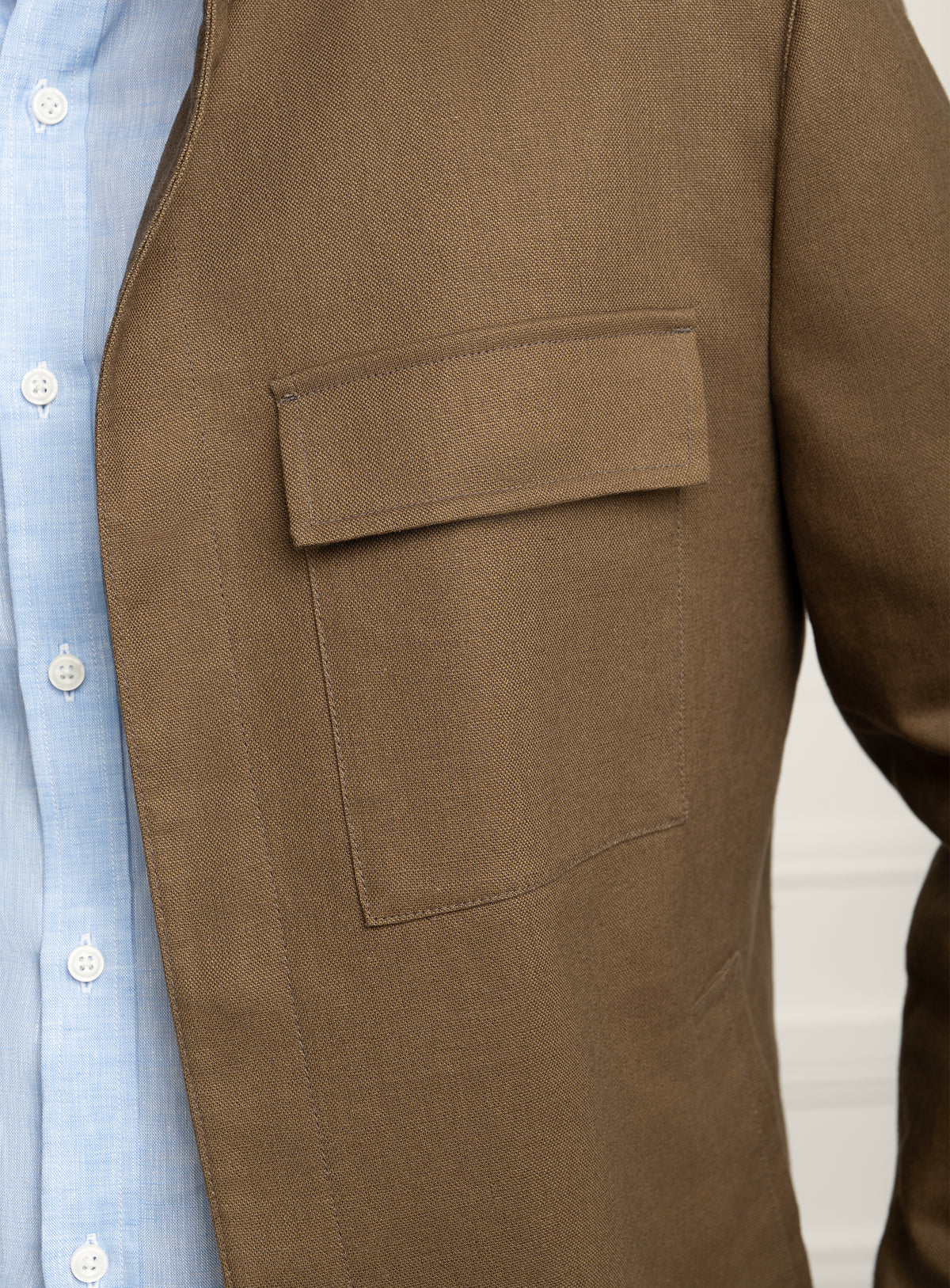 Melfi Basketweave Olive Harrington Jacket - Chest pocket and fabric detail