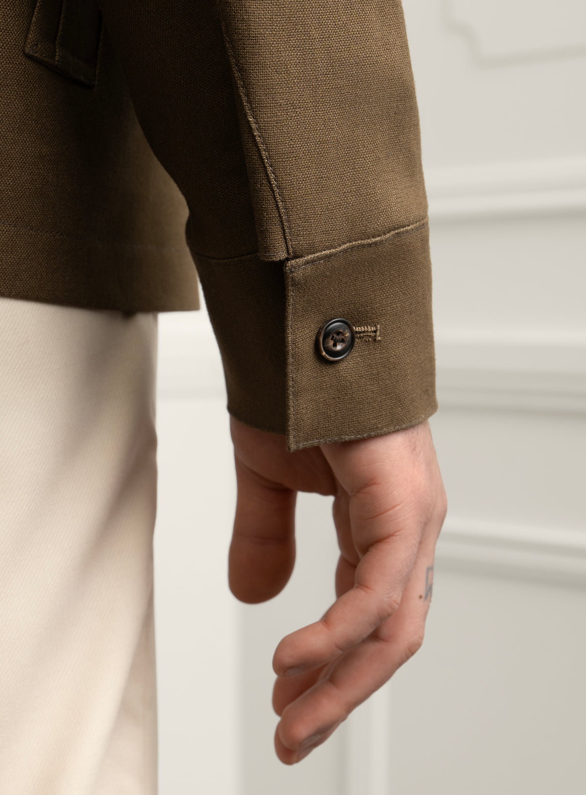 Melfi Basketweave Olive Harrington Jacket - Sleeve cuff detail