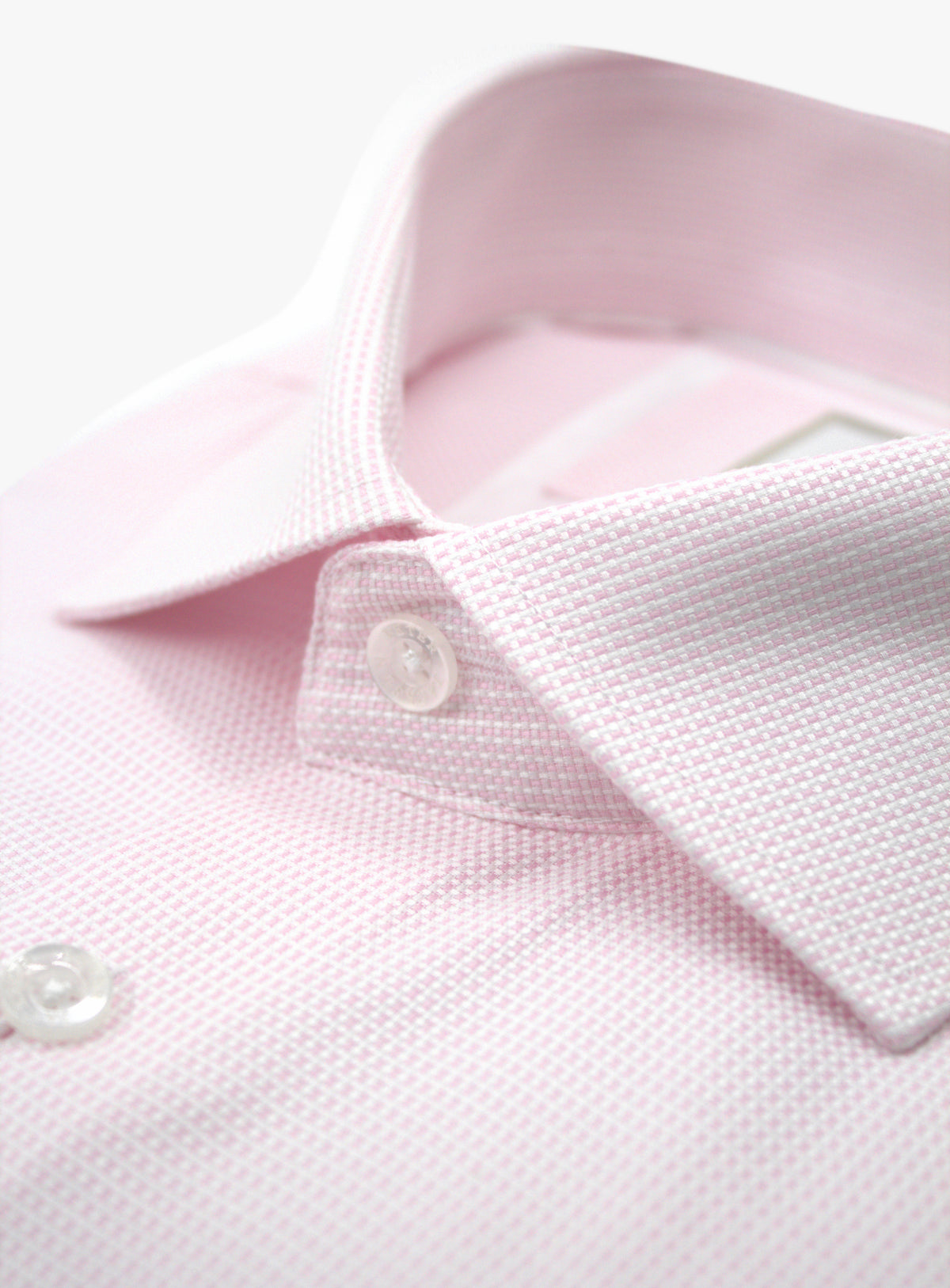 Milan pink and white grid shirt, cutaway collar close-up