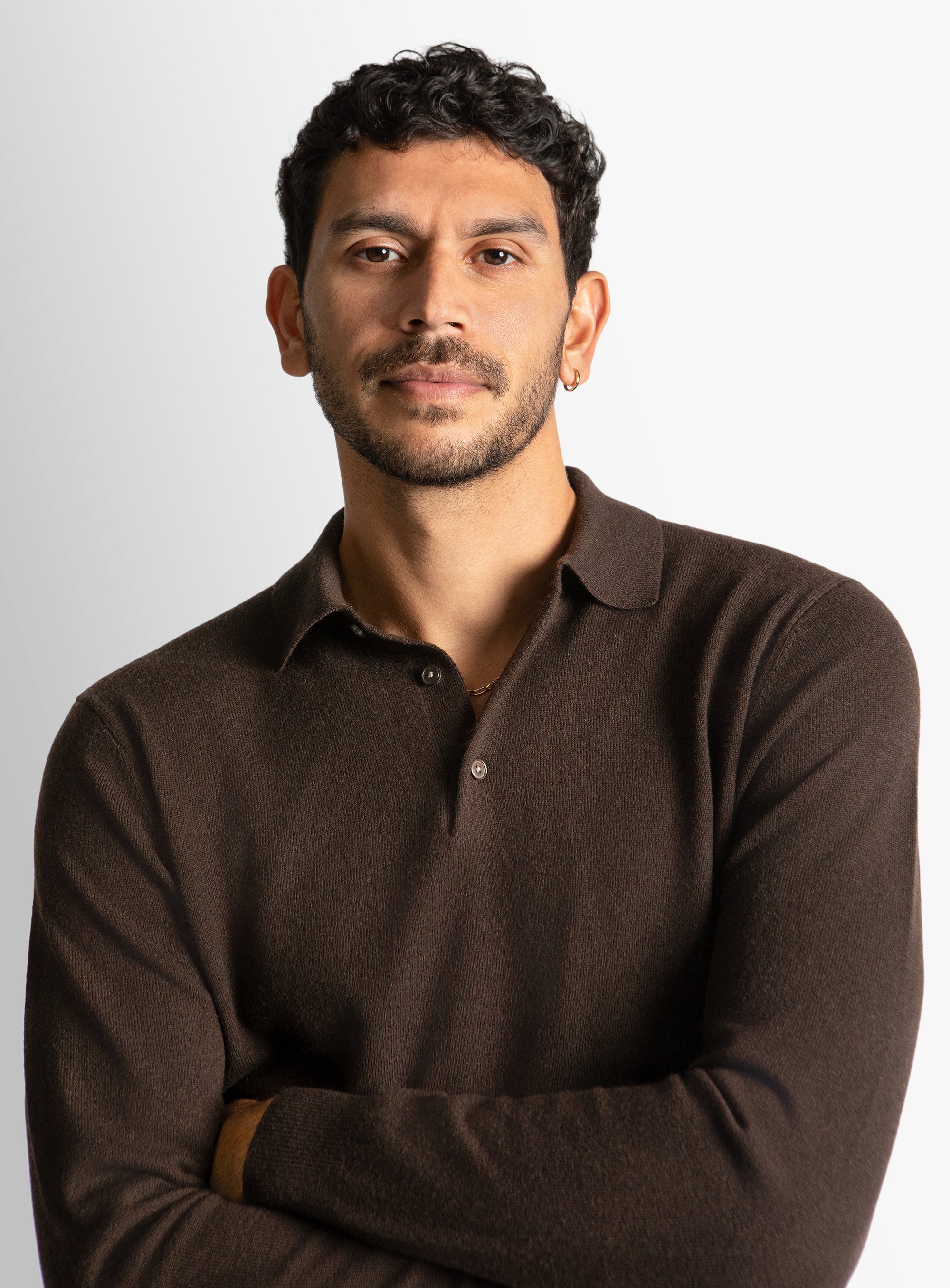 Chocolate Wool/Cashmere Long Sleeve Knit Polo