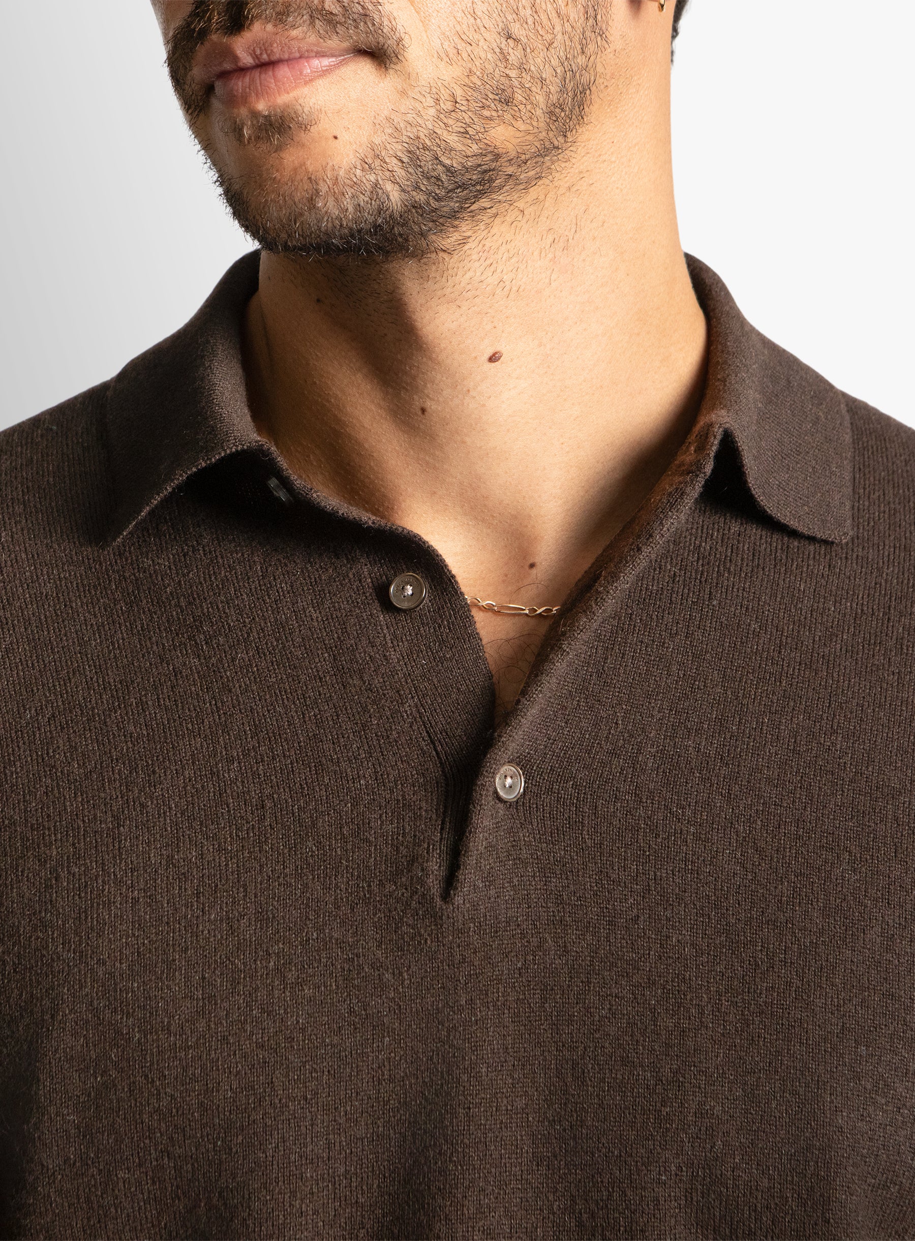 Chocolate Wool/Cashmere Long Sleeve Knit Polo