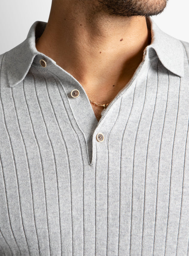 Ash Cotton/Cashmere Fine Rib Knit Polo