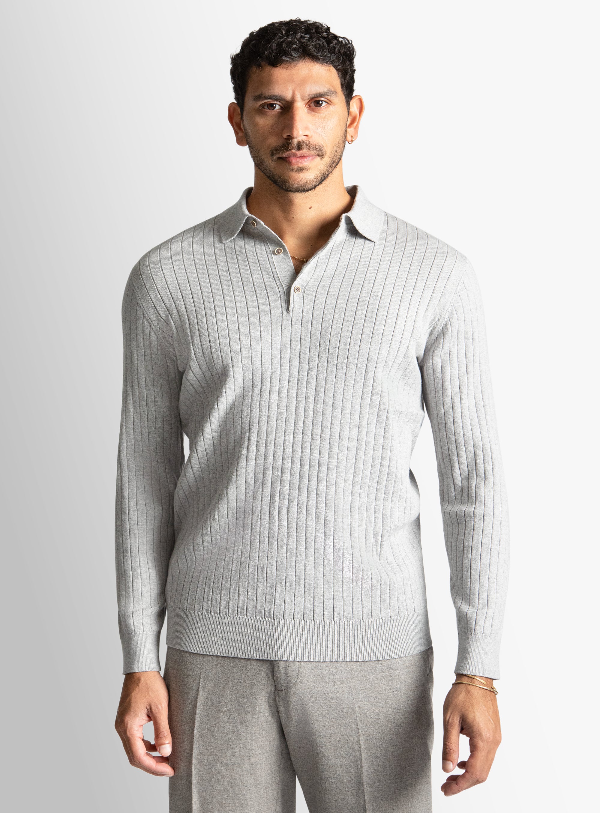 Ash Cotton/Cashmere Fine Rib Knit Polo