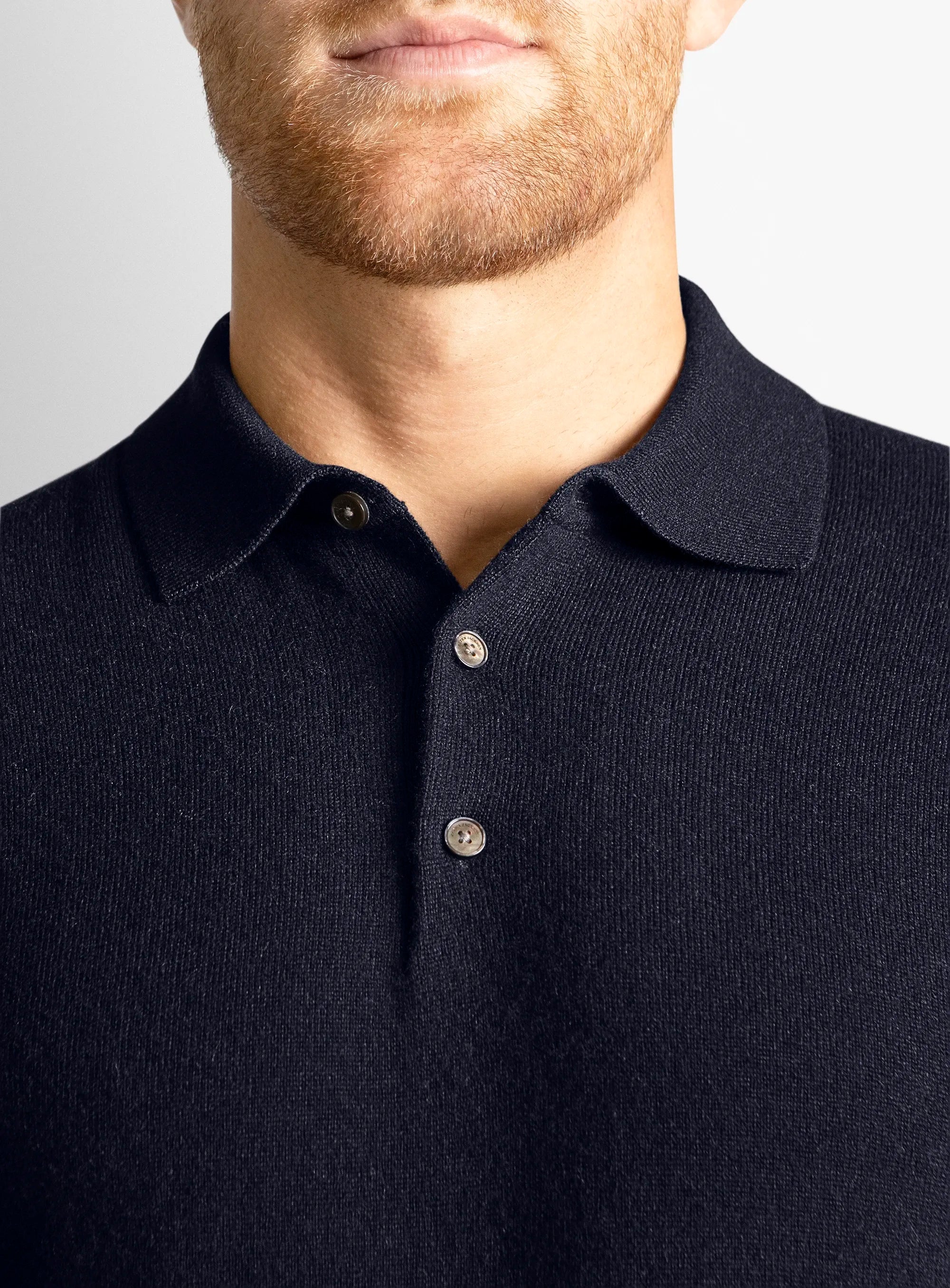 Wool/Cashmere Long Sleeve Navy Polo Knit