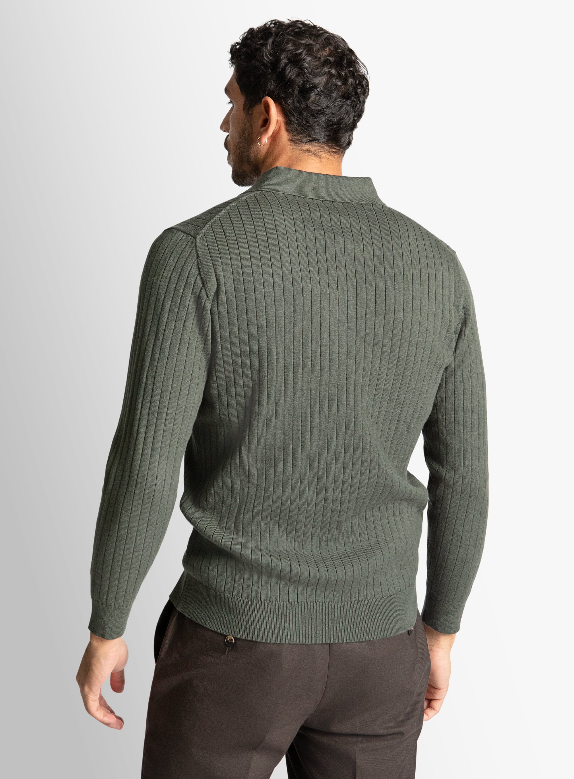 Olive Cotton/Cashmere Fine Rib Knit Polo