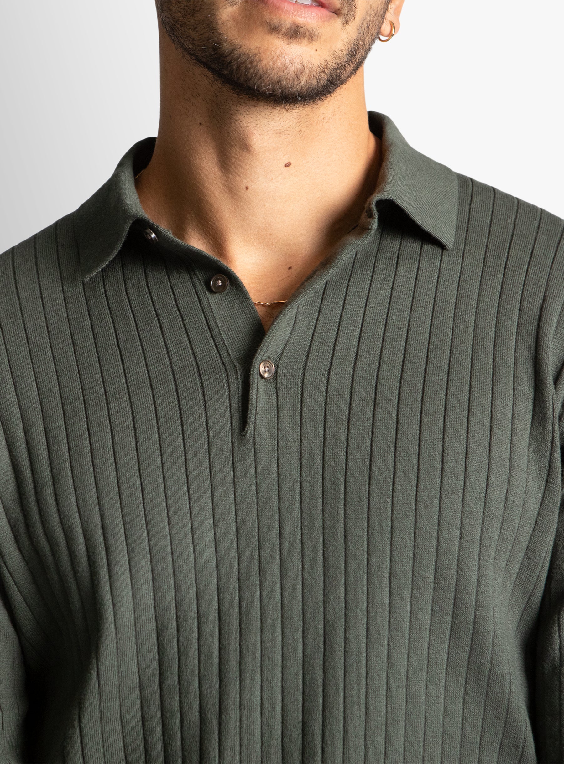 Olive Cotton/Cashmere Fine Rib Knit Polo