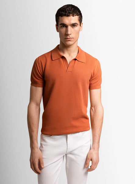 Enna Textured Short Sleeve Rust Orange Polo
