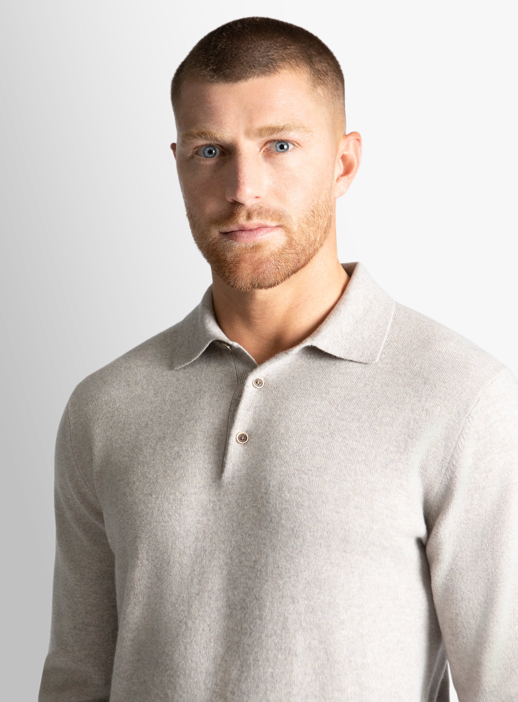 Taupe Wool/Cashmere Long Sleeve Knit Polo
