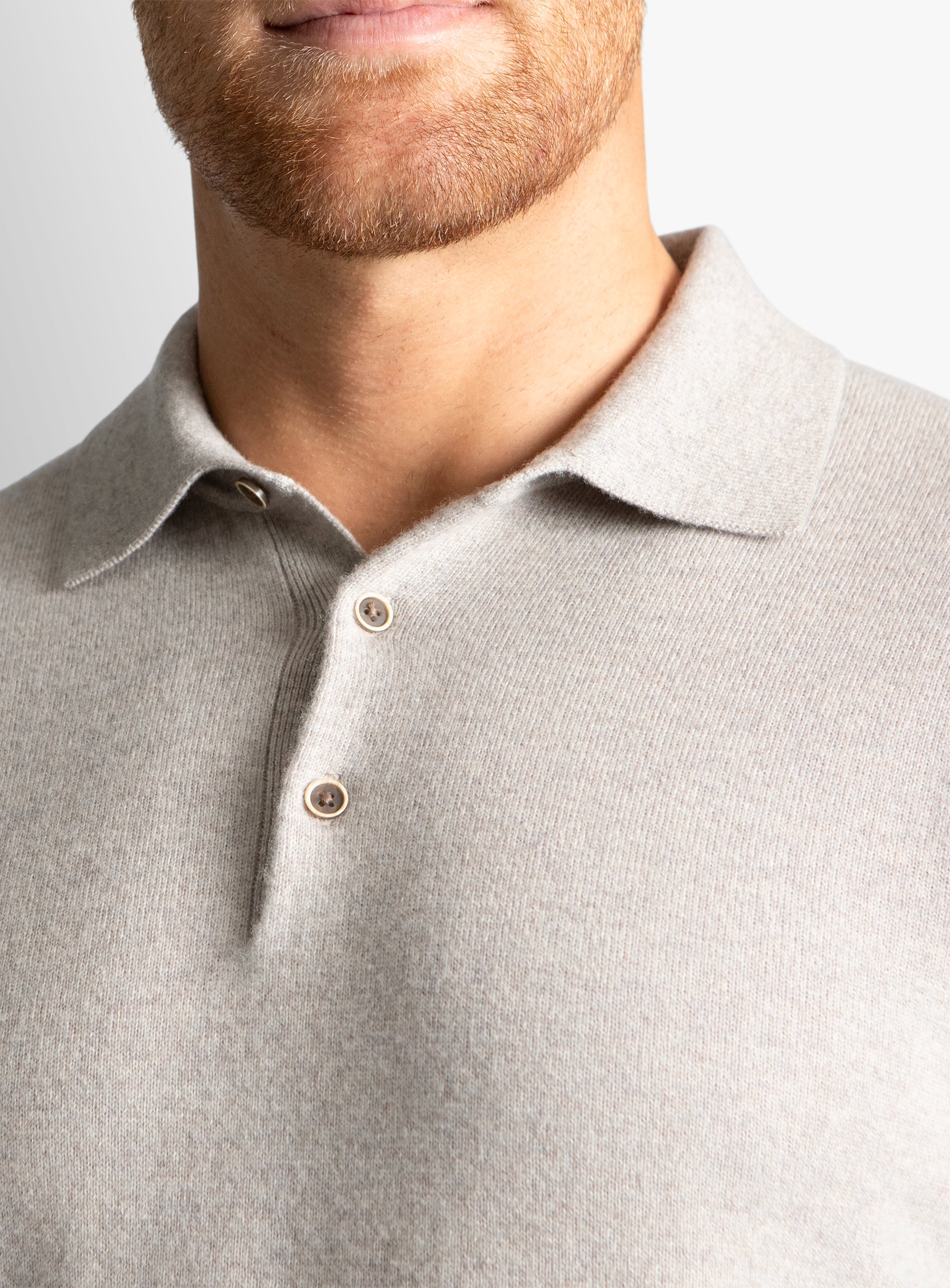 Taupe Wool/Cashmere Long Sleeve Knit Polo