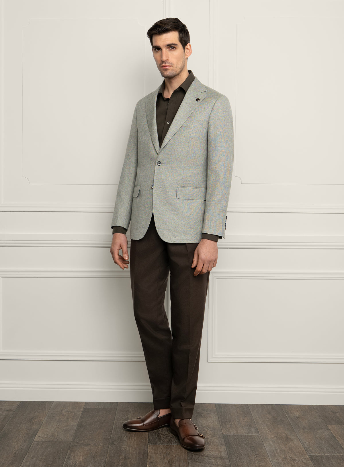 Vitale Birdseye Sage Sport Jacket - Full-length styled model view