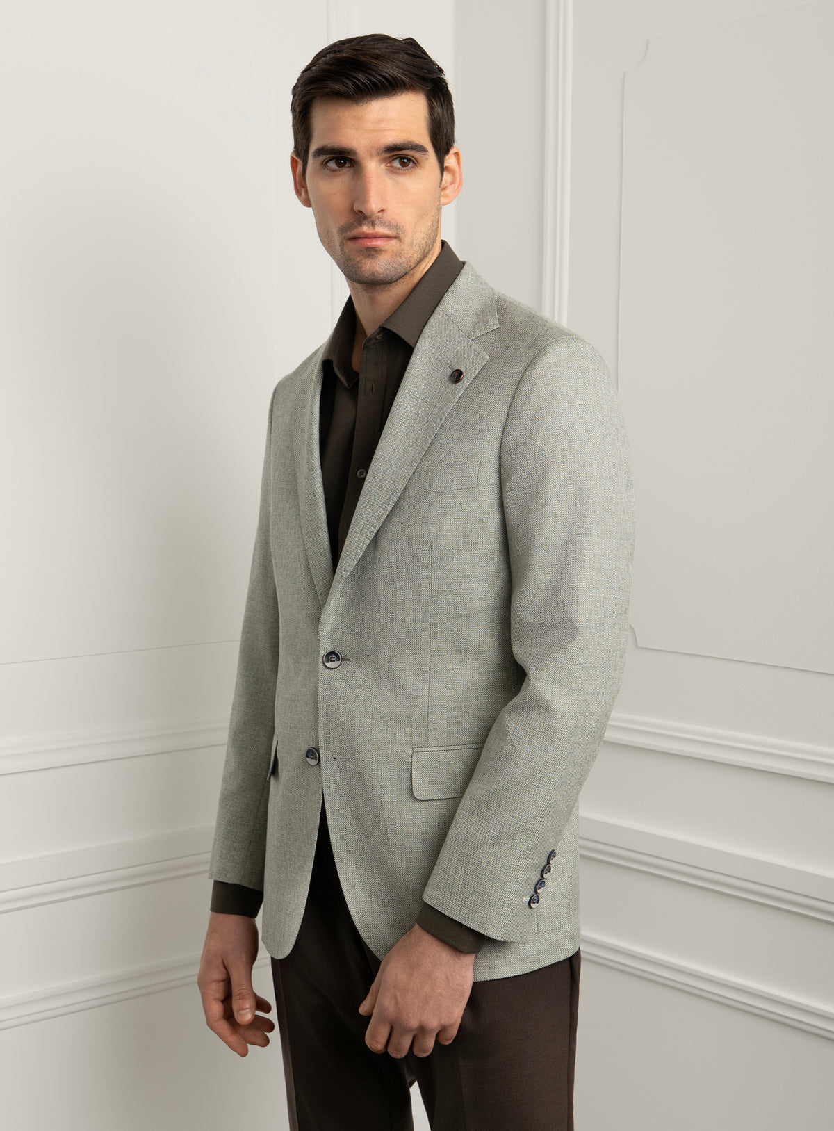 Vitale Birdseye Sage Sport Jacket - Model angled front view