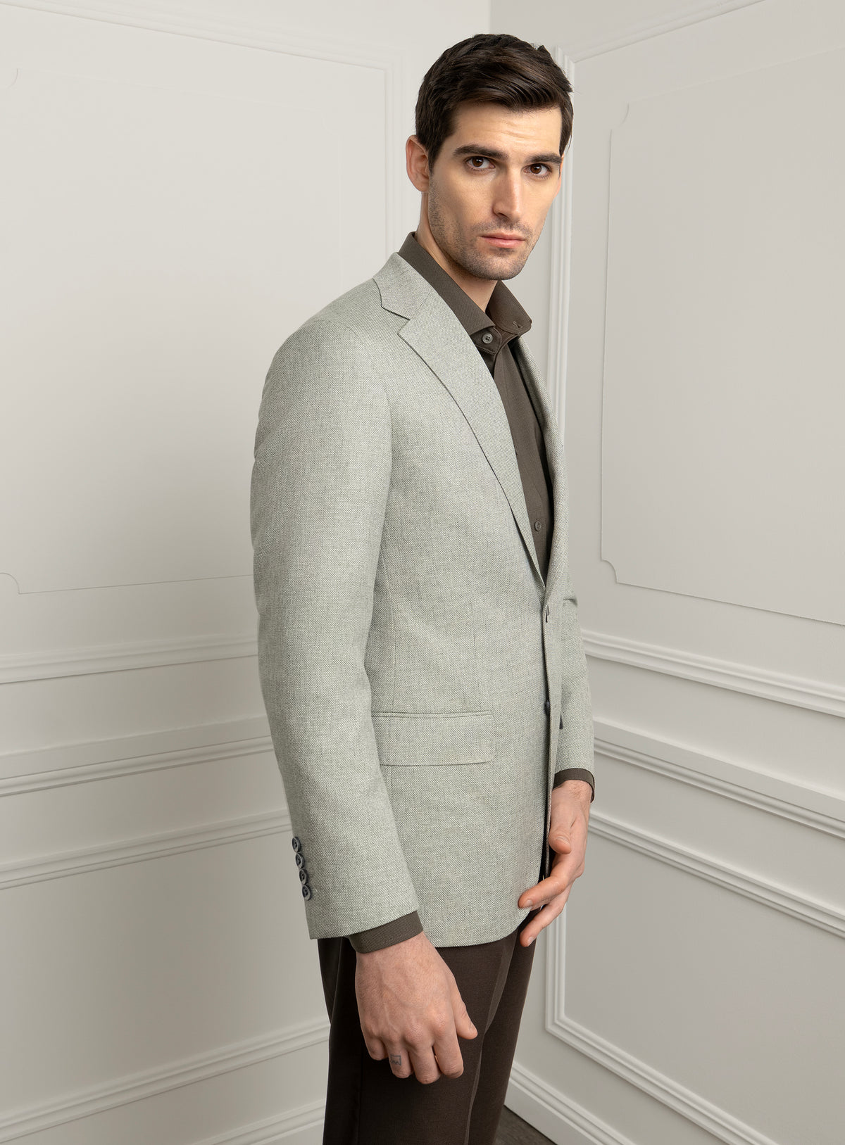 Vitale Birdseye Sage Sport Jacket - Model side view