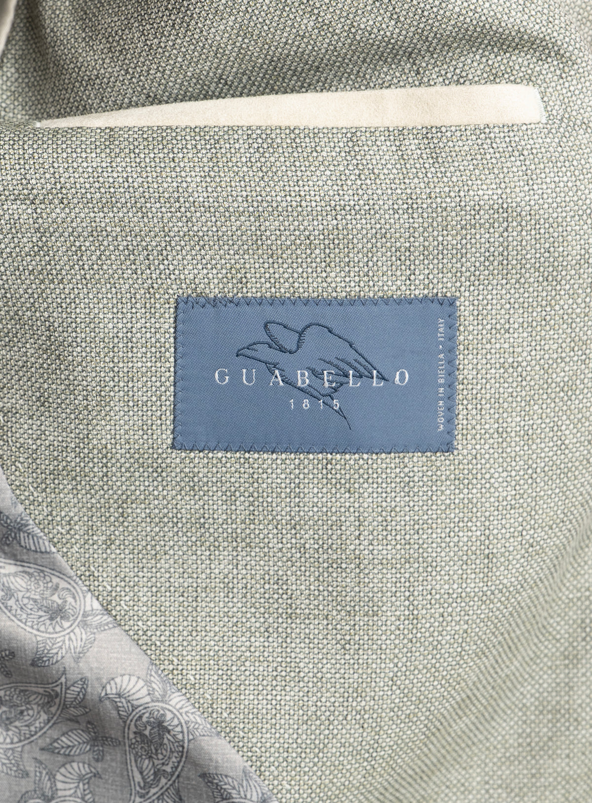 Vitale Birdseye Sage Sport Jacket - Fabric provenance label and lining detail