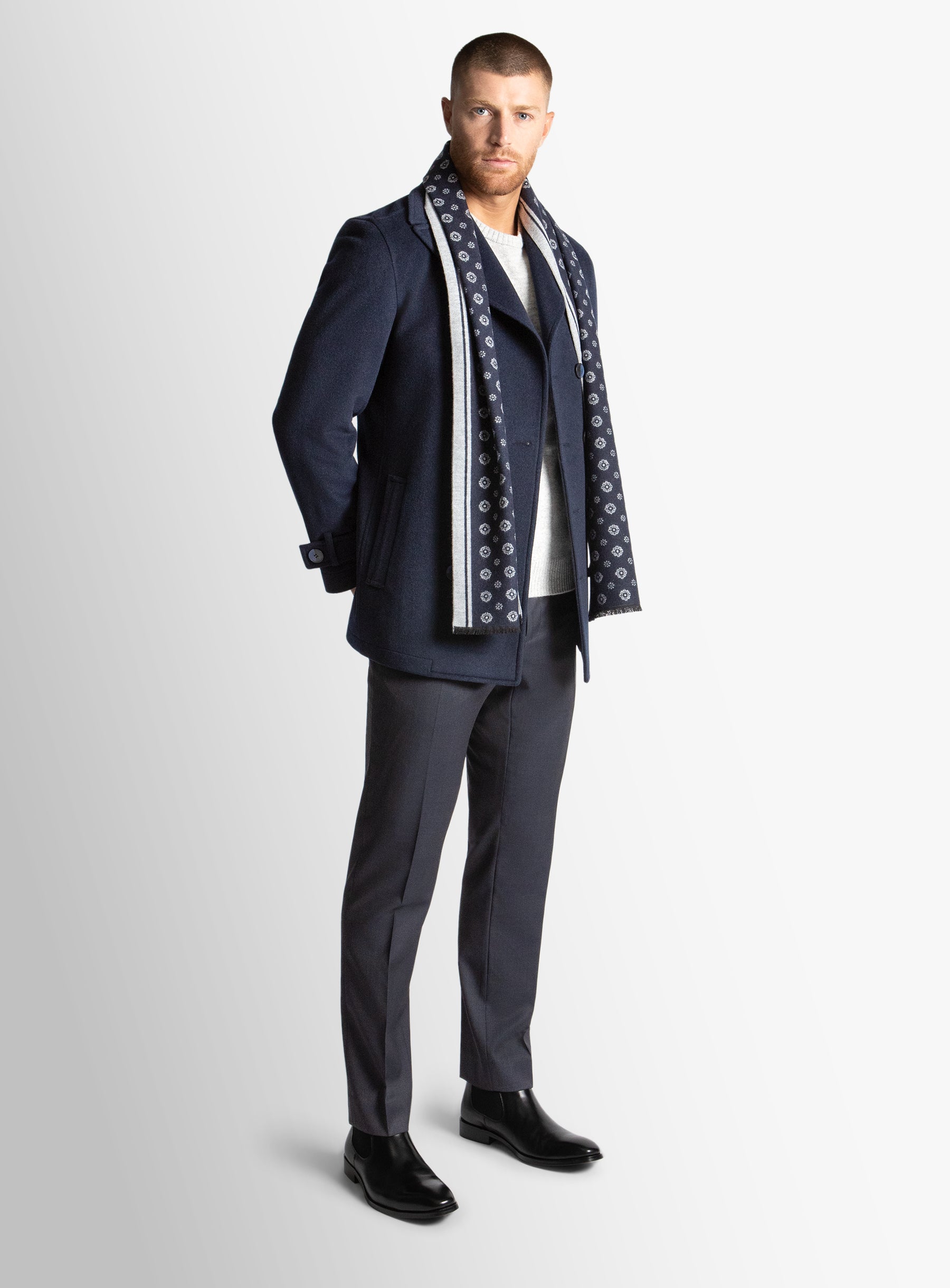 Navy Medallion Silk Scarf