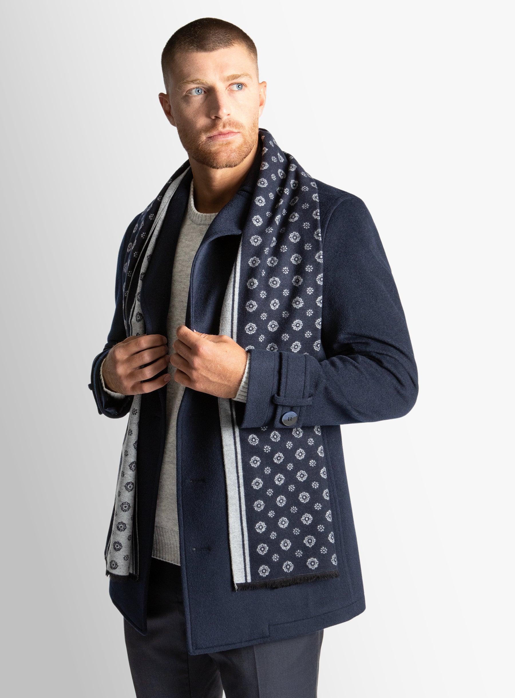 Navy Medallion Silk Scarf