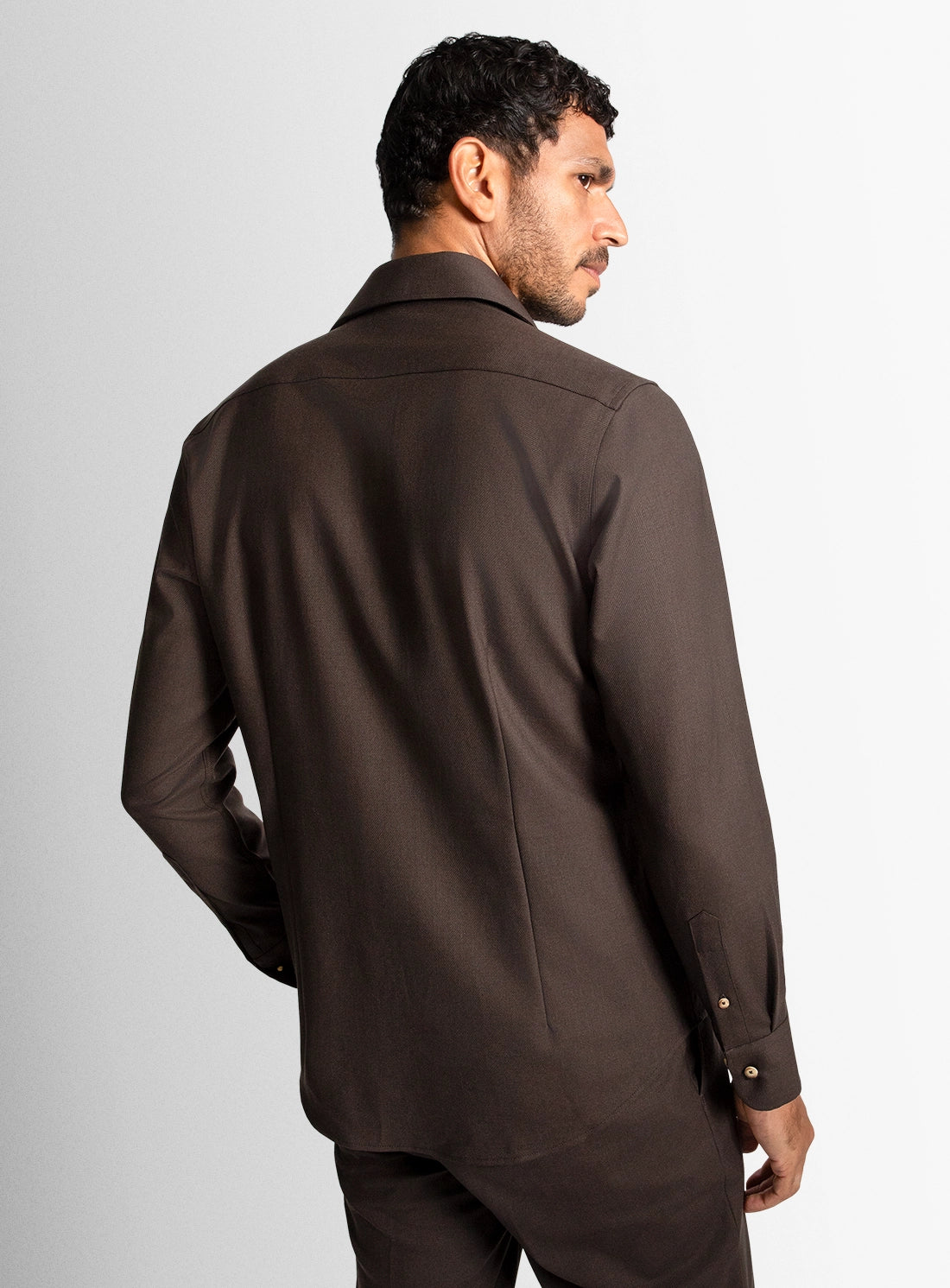 Piero Wool Twill Chocolate Brown Shirt