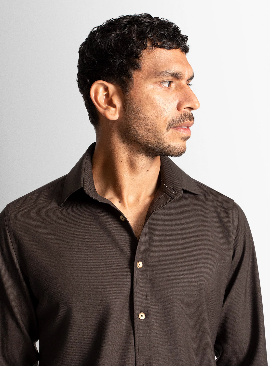 Piero Wool Twill Chocolate Brown Shirt