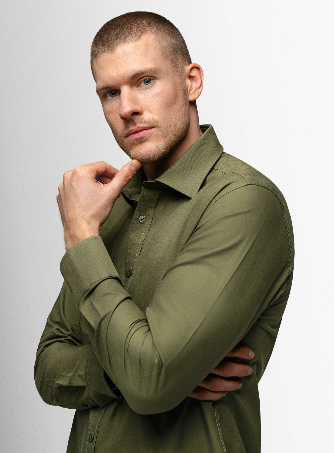 Piero Slim Fit Khaki Green Shirt