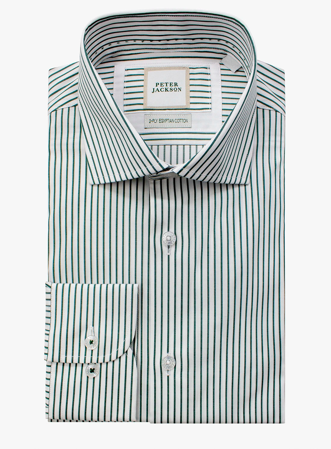 Striped dress shirt with a Peter Jackson label on a white background