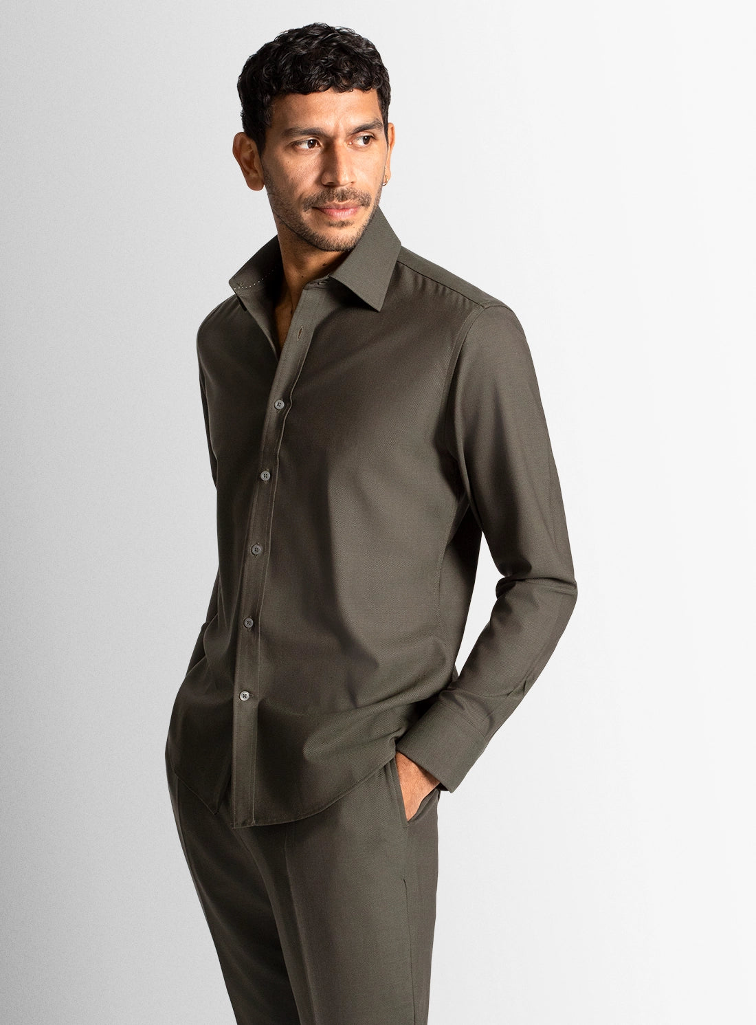 Piero Wool Twill Green Shirt