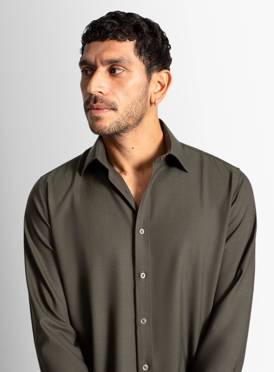 Piero Wool Twill Green Shirt