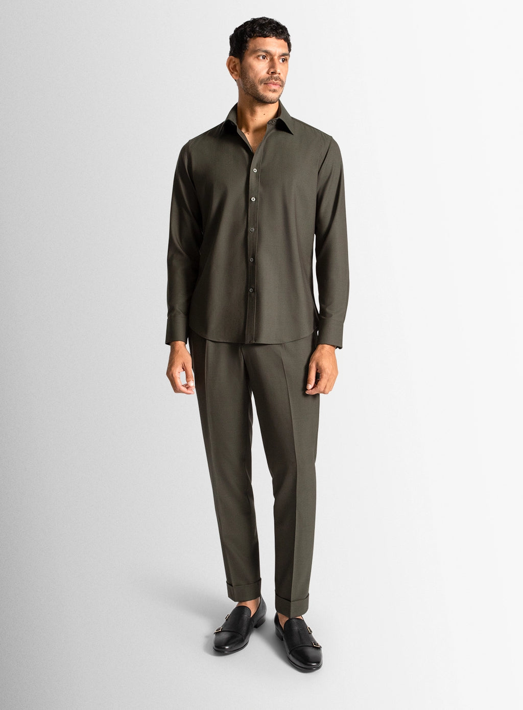 Piero Wool Twill Green Shirt