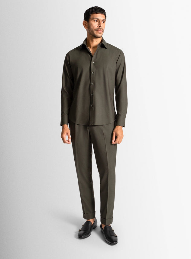 Piero Wool Twill Green Shirt
