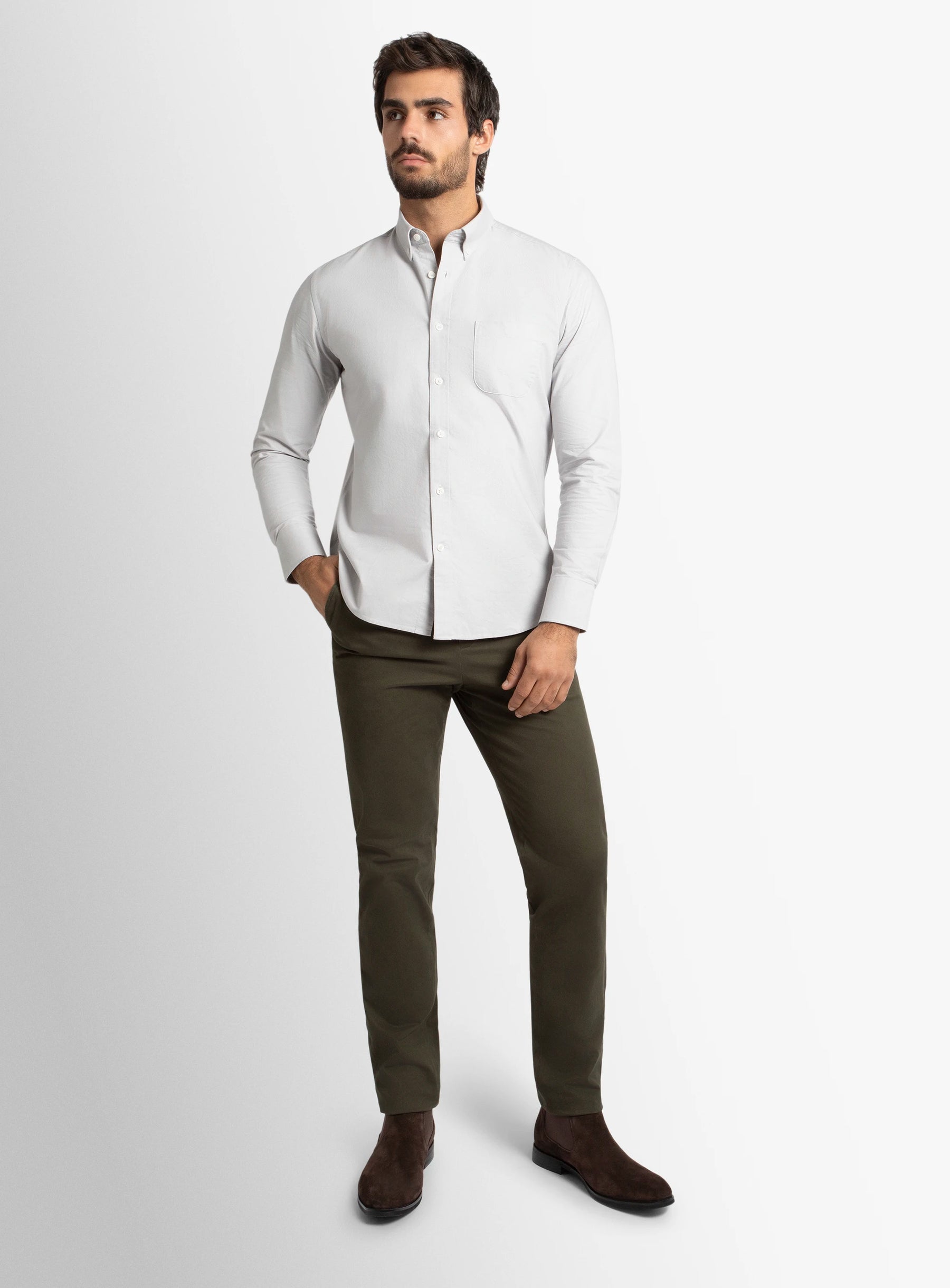 Paolo Slim Fit Oxford Silver Shirt