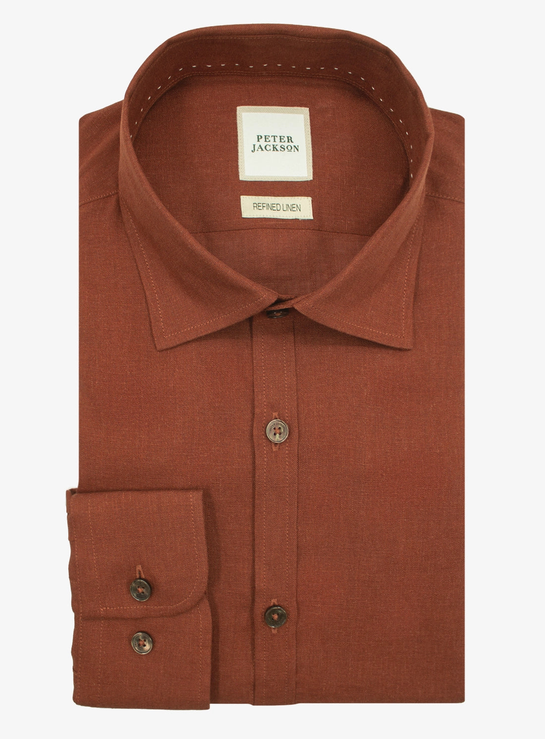 men's terracotta dress shirt Terracotta Red V Neck Mandarin Collar Pure Linen Full Sleeve Shirt for Men Linen Trail