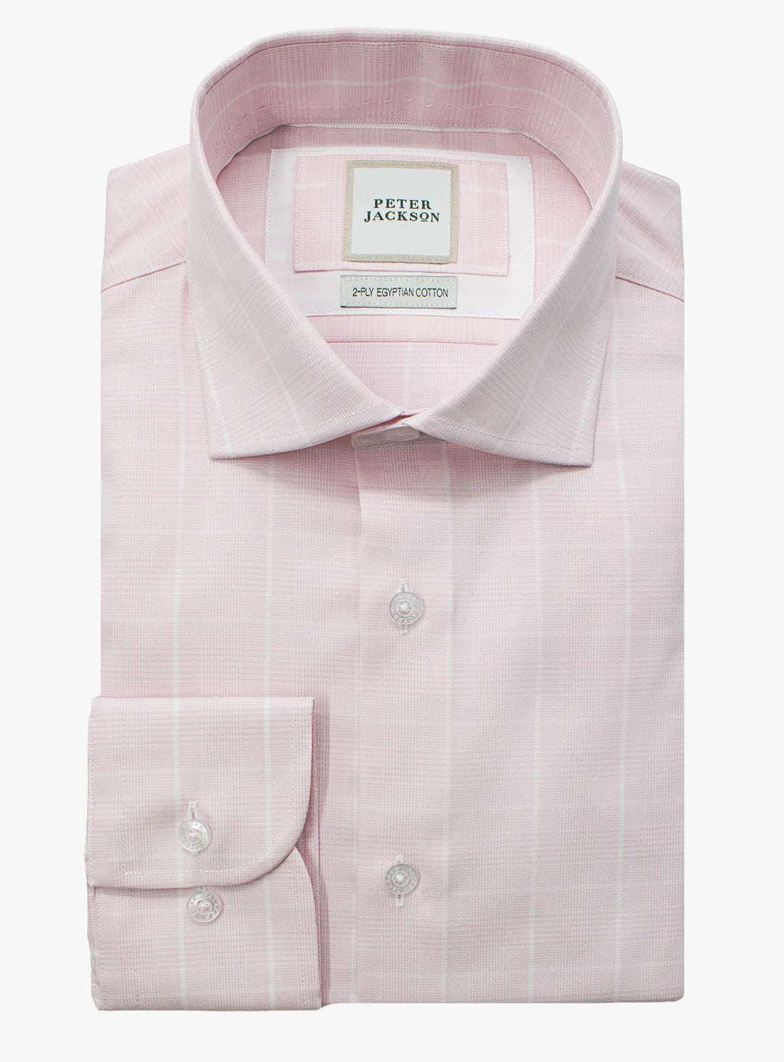 Pink dress shirt with a Peter Jackson label on a white background