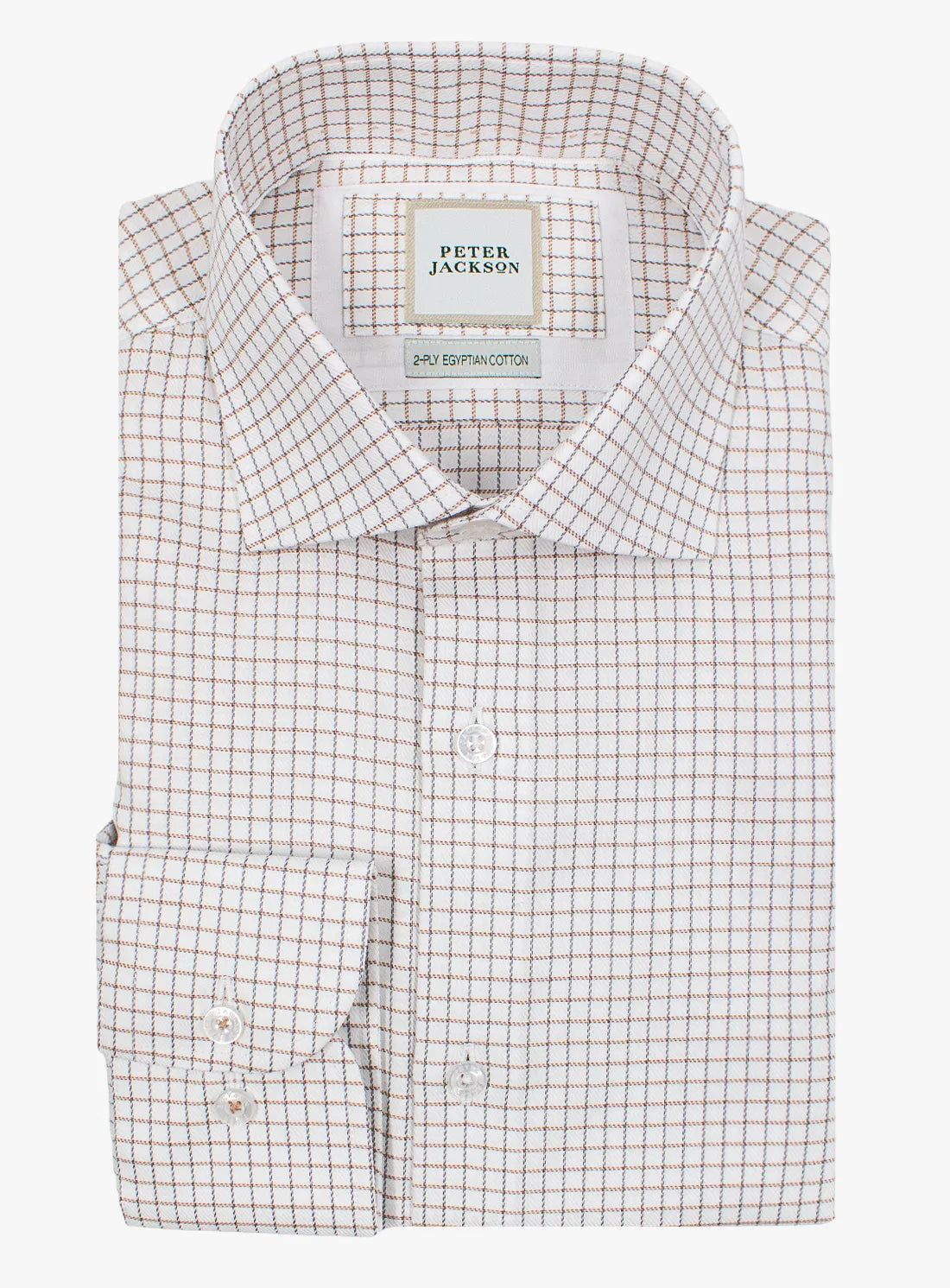 Checkered dress shirt with 'Peter Jackson' label on a white background