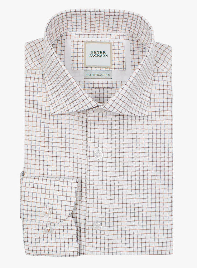 Checkered dress shirt with &#39;Peter Jackson&#39; label on a white background