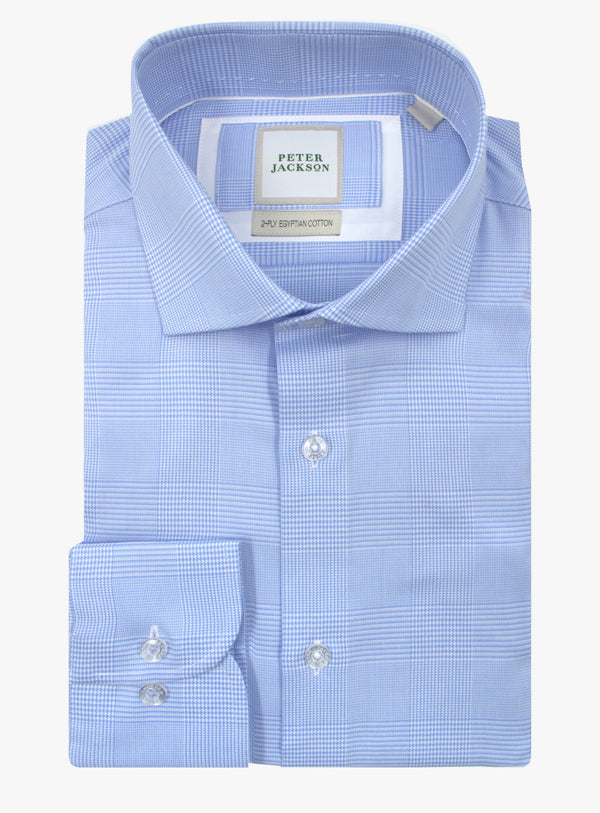 Milan Oversize Plaid Sky Blue Shirt in sky blue and white, front view