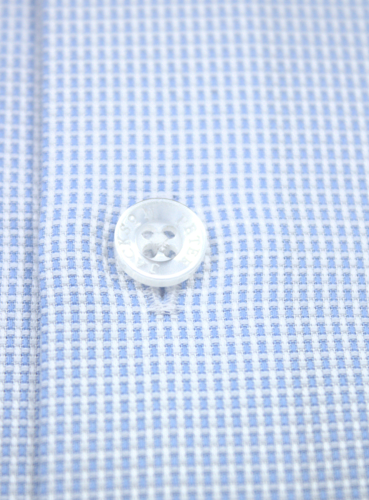 Milan sky blue and white grid shirt, fabric and transparent front button detail