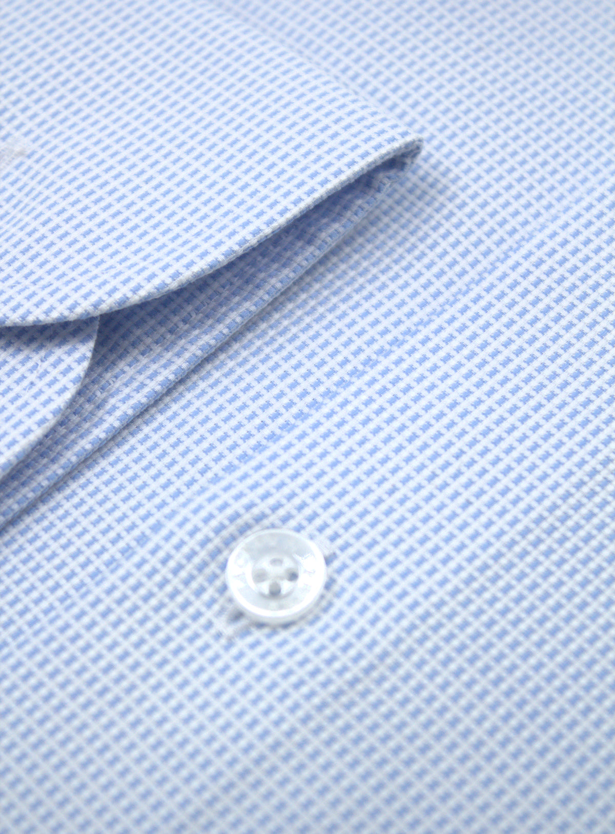 Milan sky blue and white grid shirt, cuff overlap and sleeve detail