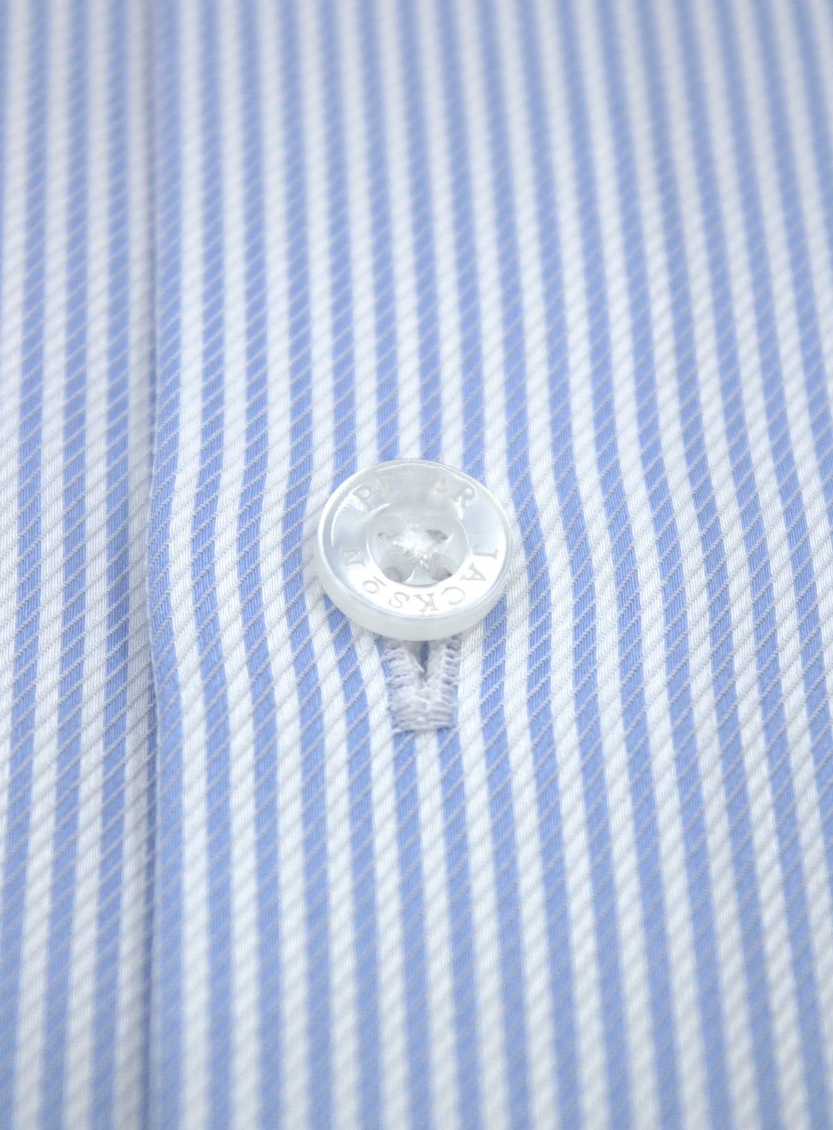 Milan fine sky blue and white stripe shirt, fabric and transparent front button detail