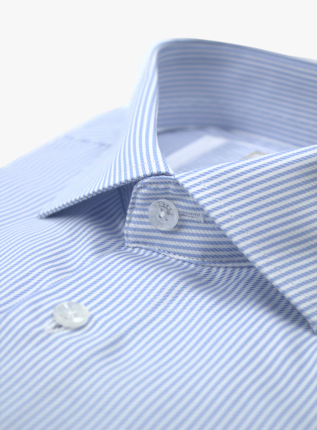 Milan fine sky blue and white stripe shirt, cutaway collar close-up