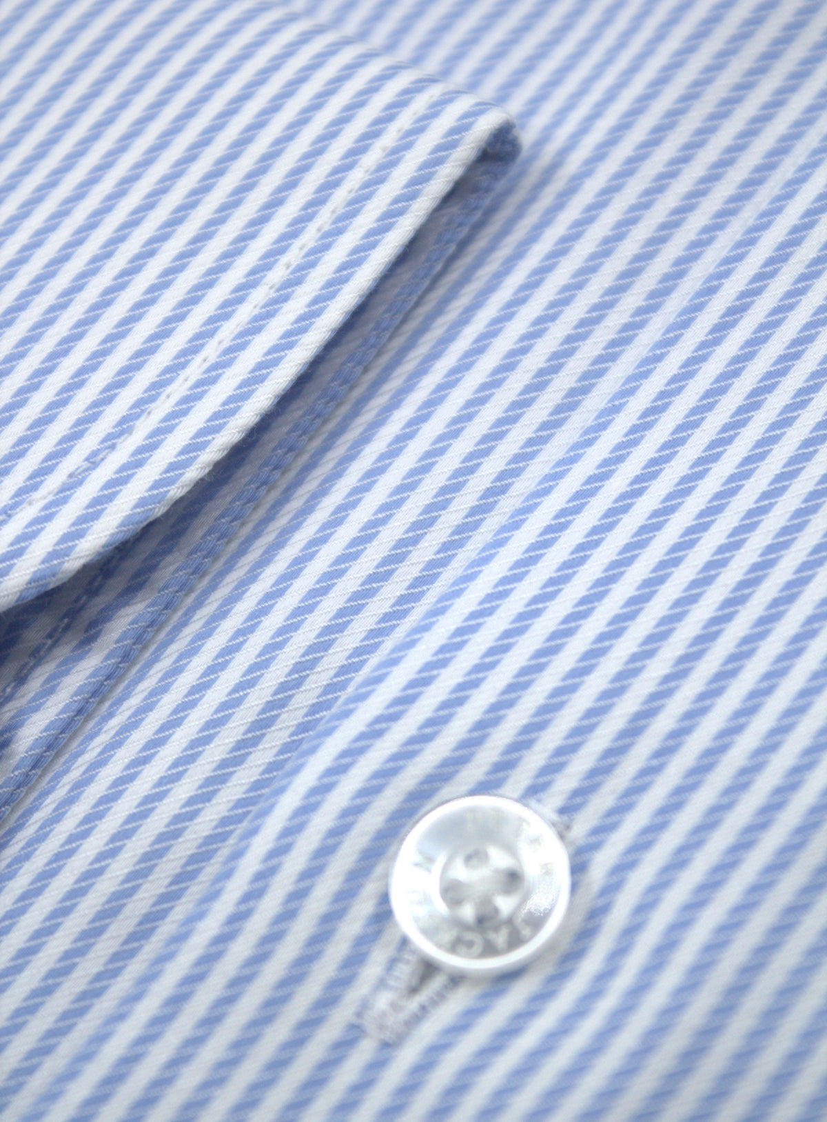Milan fine sky blue and white stripe shirt, cuff overlap and sleeve detail