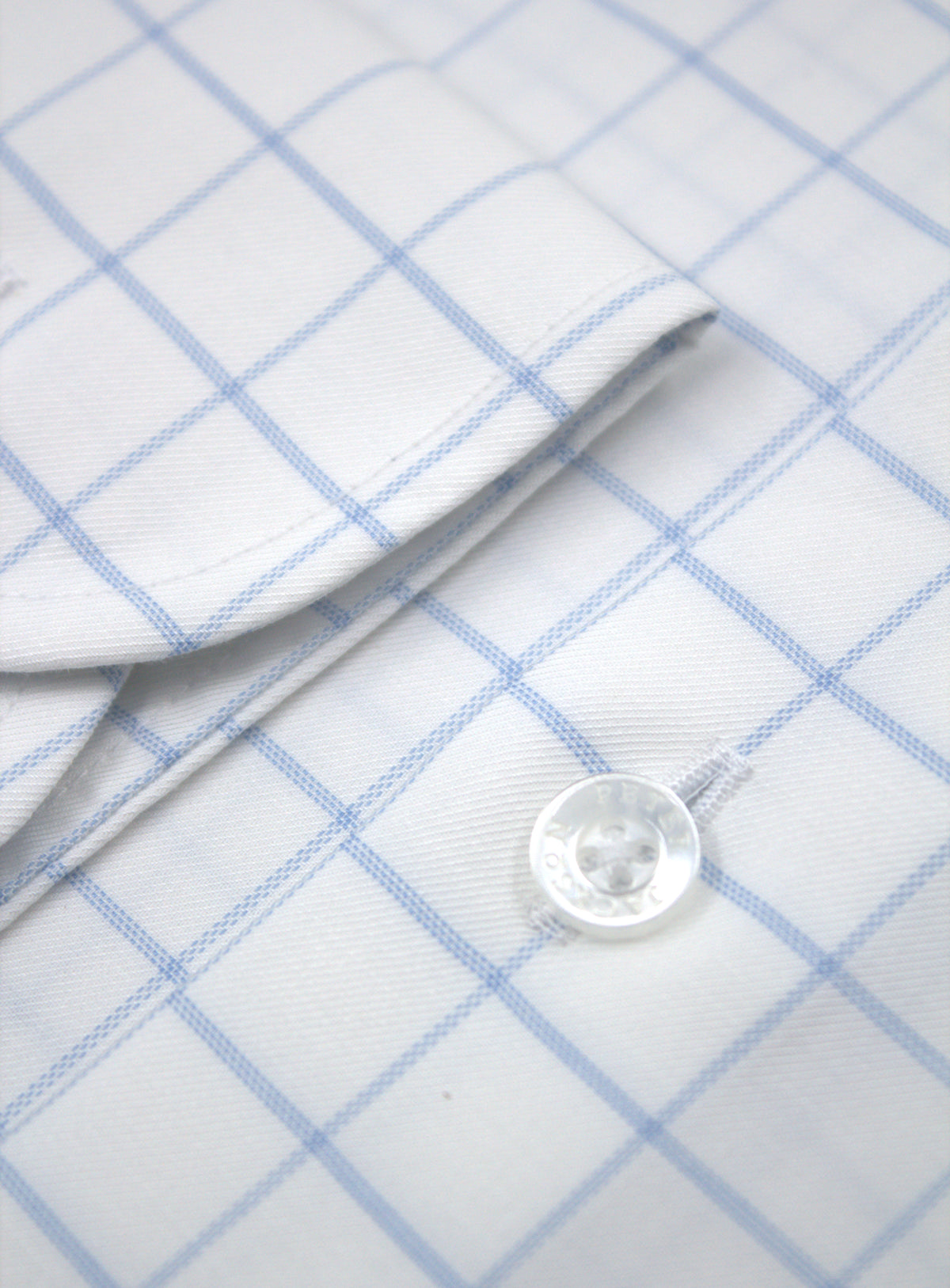 Milan sky blue windowpane on white shirt, cuff overlap and sleeve detail