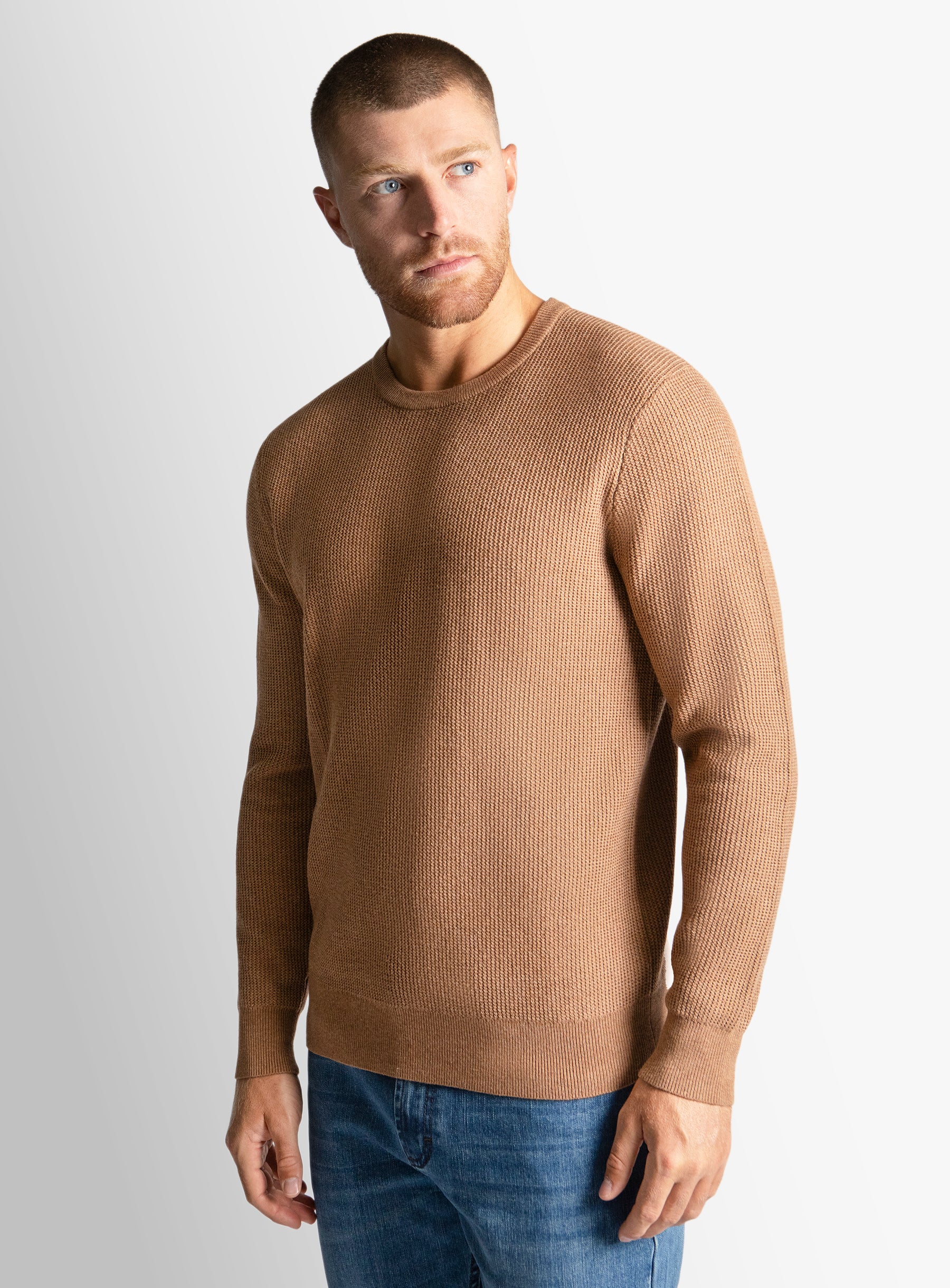 Chestnut Textured Rib Crew Neck