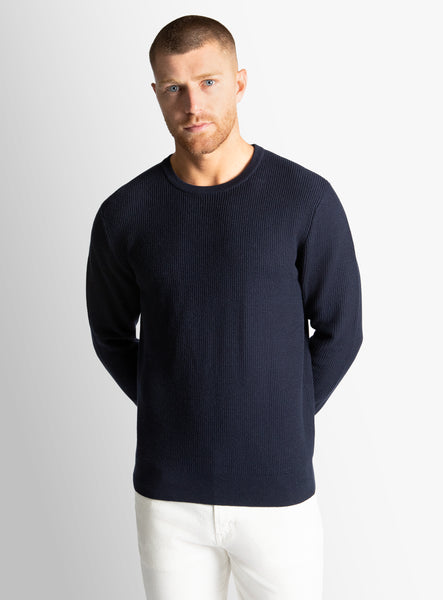 Textured Rib Navy Crew Neck Knit