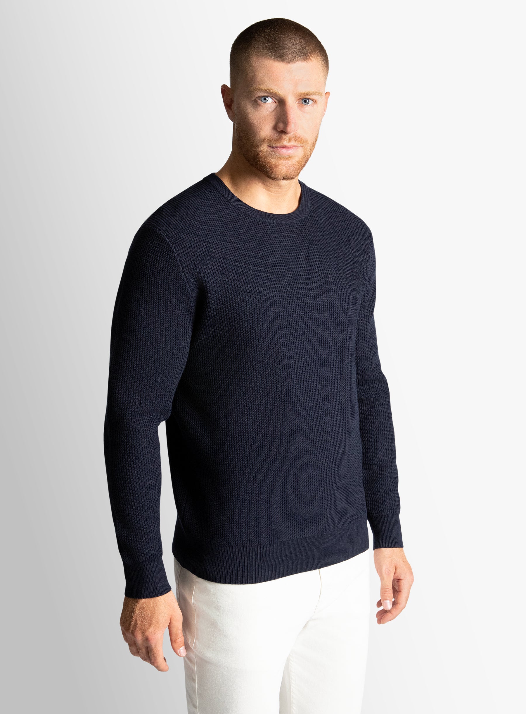Navy Textured Rib Crew Neck