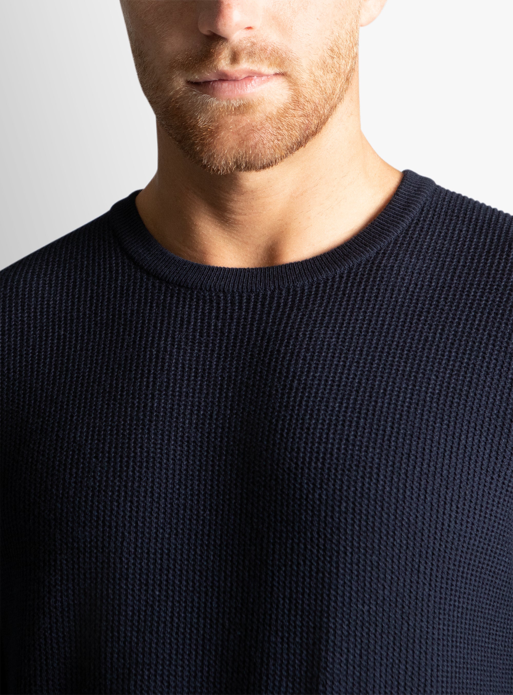 Navy Textured Rib Crew Neck