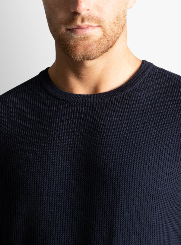 Textured Rib Navy Crew Neck Knit