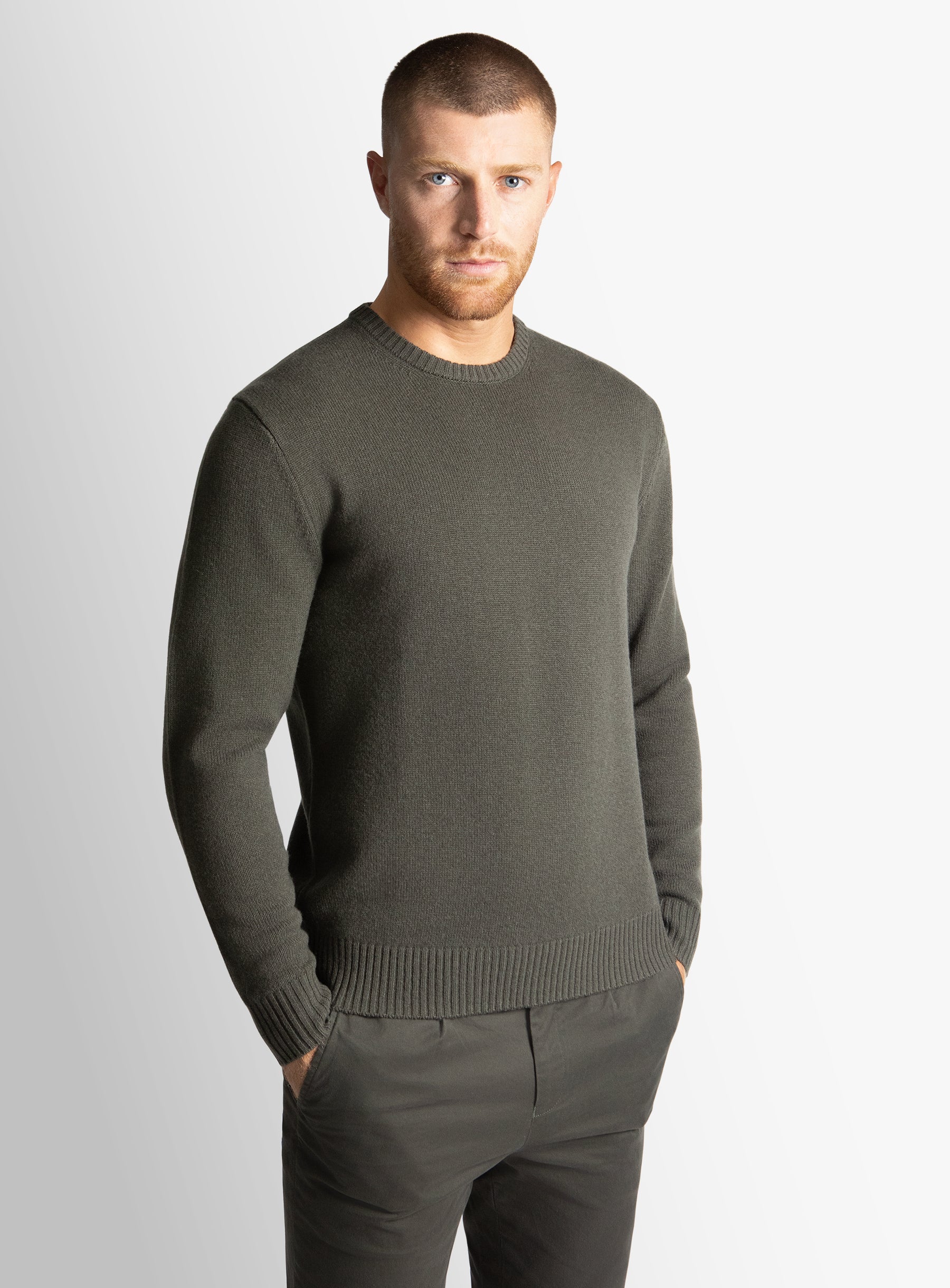 Olive Wool/Cashmere Crewneck Knit