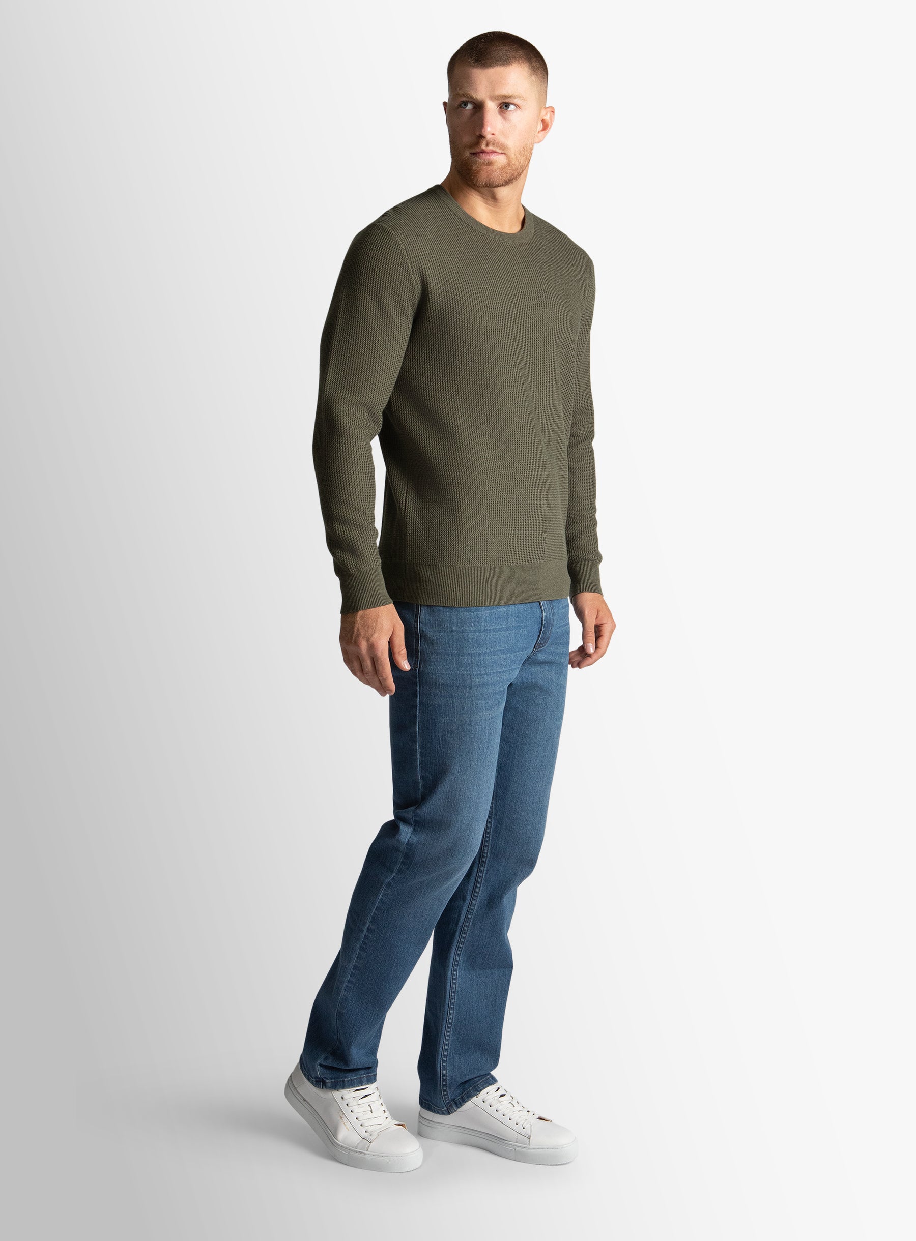 Olive Textured Rib Crew Neck