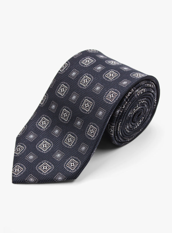 Geometric Grey Silk Tie