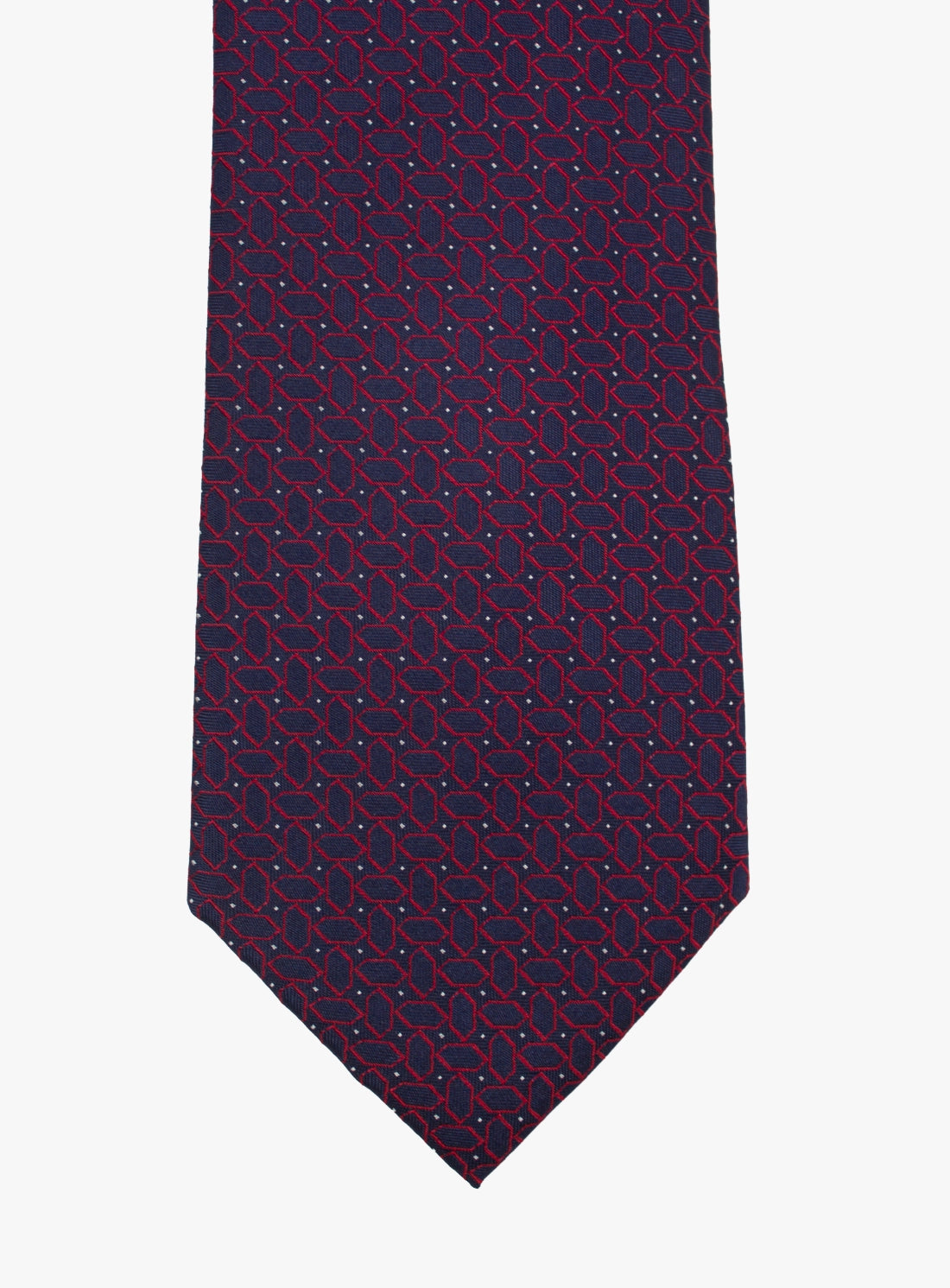 Navy blue tie with a subtle pattern on a white background