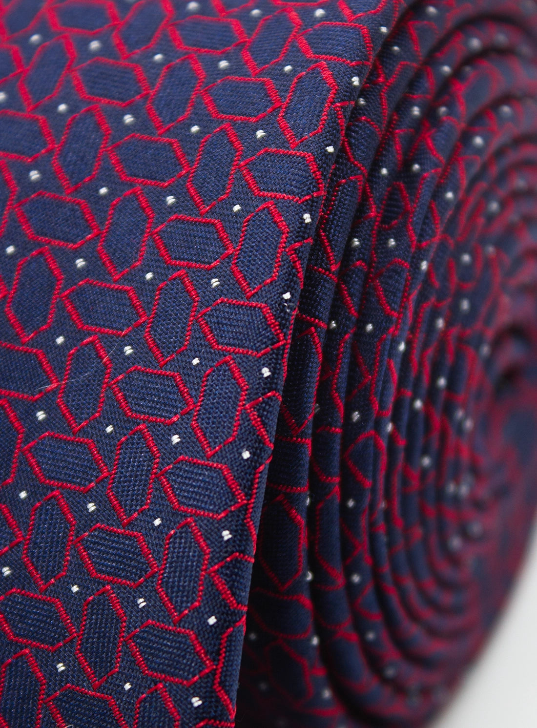 Close-up of a blue and red patterned fabric