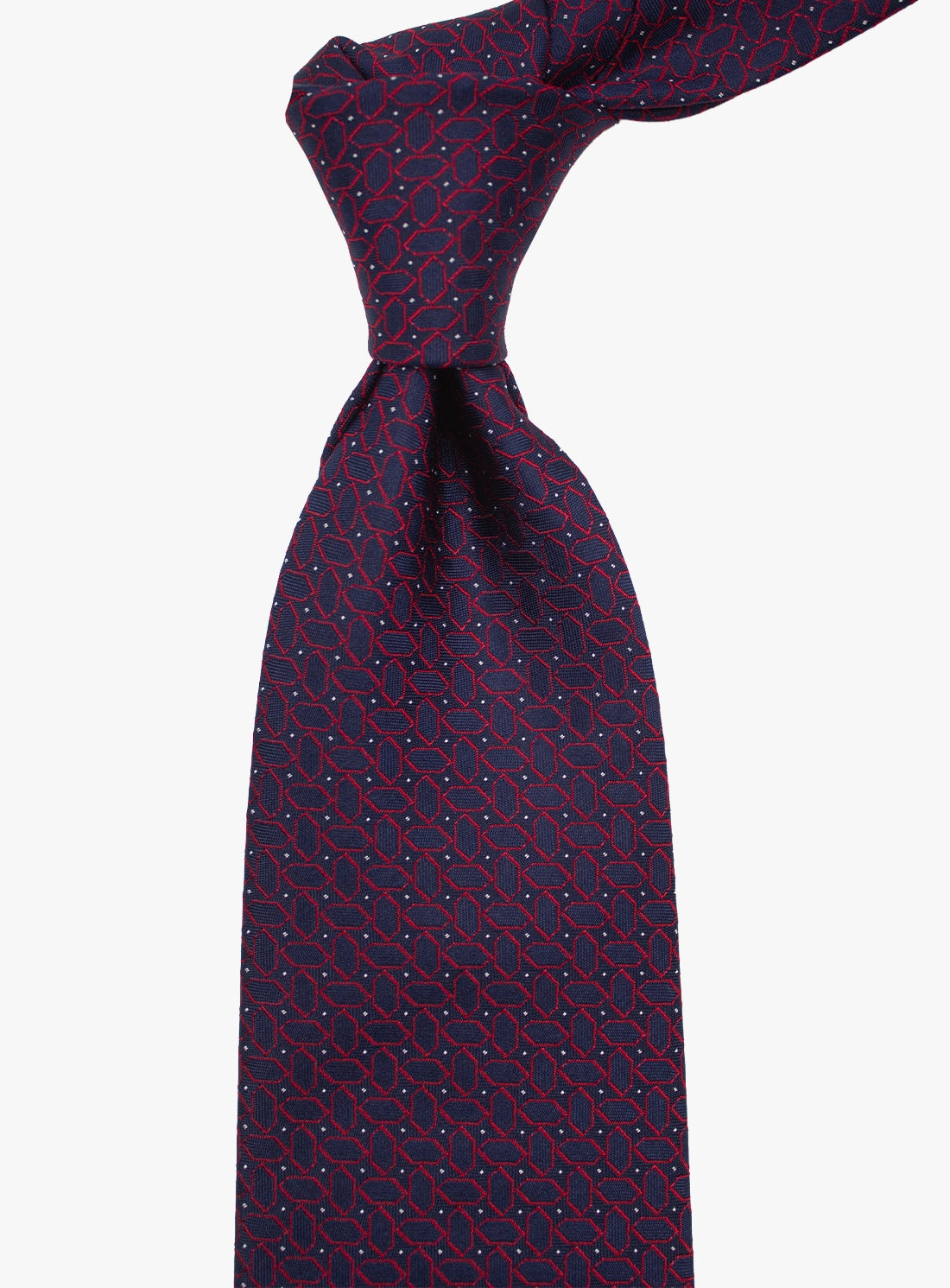 Navy blue tie with a subtle pattern on a white background
